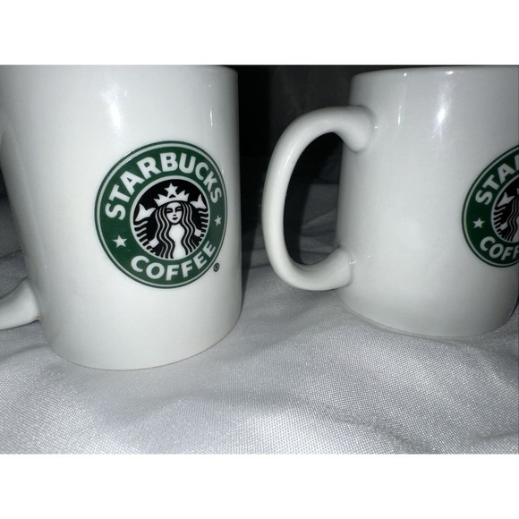 STARBUCKS 2007 Coffee Mug 8-ounce Green MERMAID Logo White Collectible Set of 2 - Picture 5 of 12